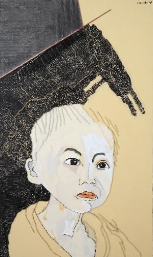 Lee Waisler, Cambodian Boy, 2008, Acrylic and wood on canvas, 90 x 54&quot;