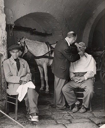 A Close Shave at the Stable, Naples, 1949, 10-3/8 x 8-3/8 Vintage Silver Gelatin Photograph