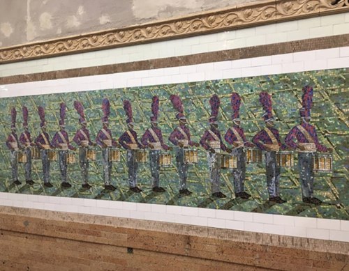 install view of Derek Fordjour's Mosaic "Parade" Artwork