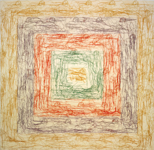 Ghada Amer, The New Albers, 2002, Embroidery and gel medium on canvas