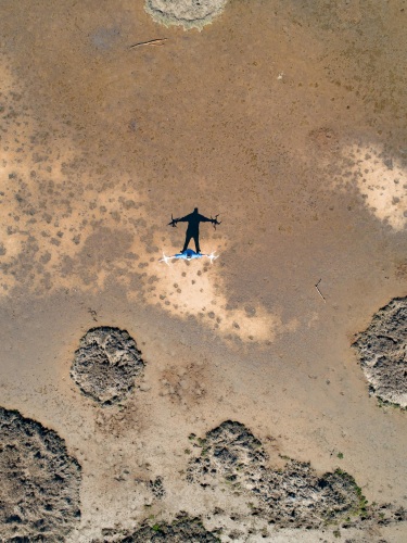 Artist Stu Murphy captured by drone, deep in the Grafton wetlands