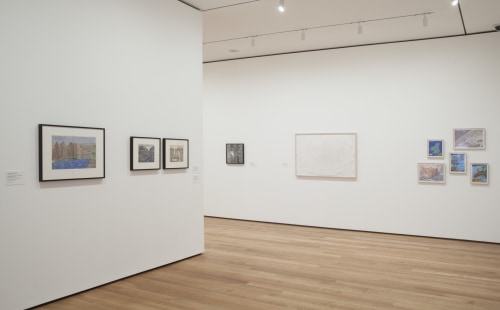 Works by Joseph Elmer Yoakum (left) in&amp;nbsp;A Trip from Here to There, Museum of Modern Art, New York