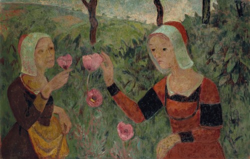 Paul Serusier, Les Pavots (Poppies), 1915 this is a painting which represents two women dressed in an old fashion way picking poppy flowers