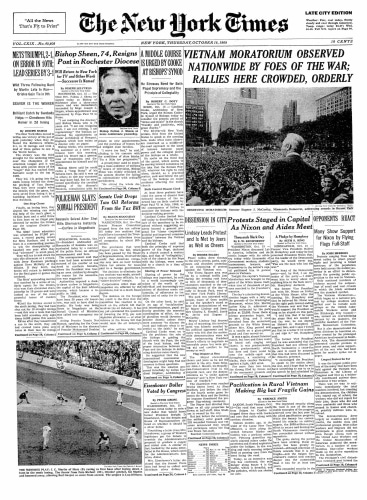 The New York Times&amp;nbsp;front cover, 16 October 1969.&amp;nbsp;