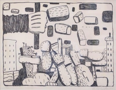 Philip Guston, 1913 - 1980, The Street, 1970, Lithograph on Paper, H 20” x W 26.25”, Signed and Dated Lower Right – “Philip Guston ‘70”