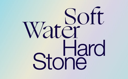 text that reads sold water hard stone against a pastel background