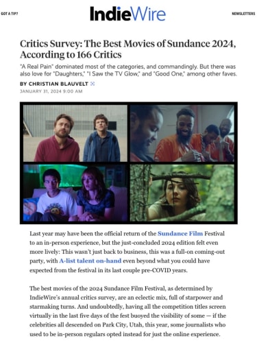 Critics Survey: The Best Movies of Sundance 2024, According to 166 Critics