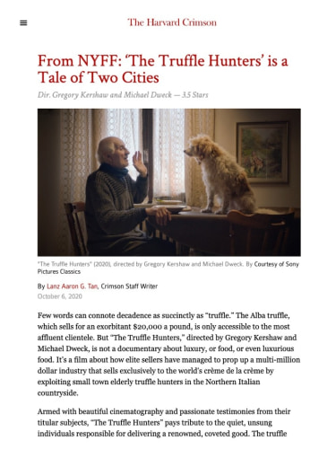 From NYFF: ‘The Truffle Hunters’ is a Tale of Two Cities