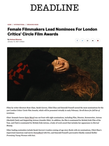 Female Filmmakers Lead Nominees For London Critics’ Circle Film Awards