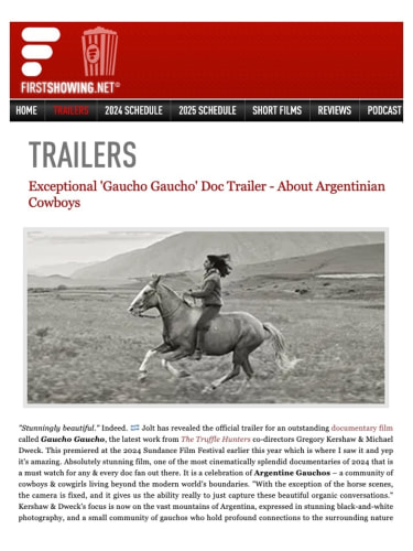 Exceptional 'Gaucho Gaucho' Doc Trailer - About Argentinian Cowboys