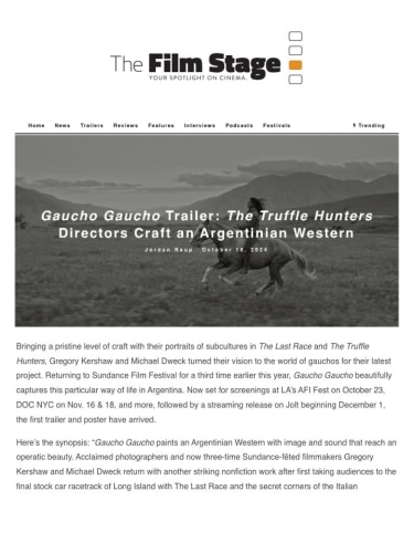 Gaucho Gaucho Trailer: The Truffle Hunters Directors Craft an Argentinian Western