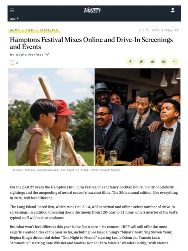Hamptons Festival Mixes Online and Drive-In Screenings and Events