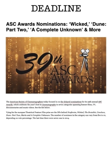 ASC Awards Nominations: ‘Wicked,’ ‘Dune: Part Two,’ ‘A Complete Unknown’ &amp; More