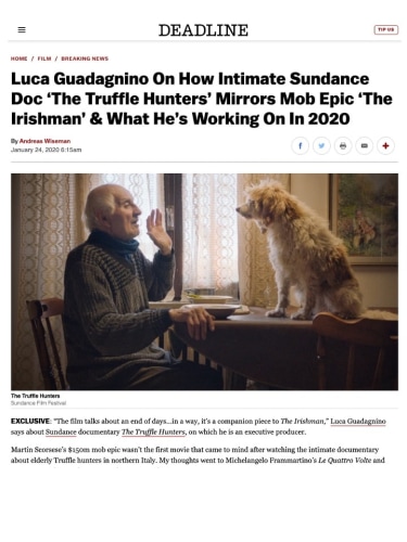 Luca Guadagnino On How Intimate Sundance Doc ‘The Truffle Hunters’ Mirrors Mob Epic ‘The Irishman’ &amp; What He’s Working On In 2020