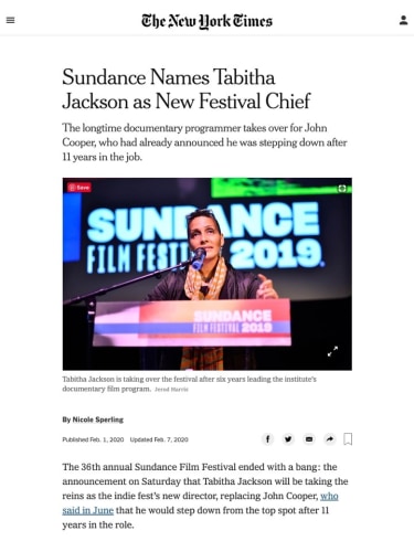 Sundance Names Tabitha Jackson as New Festival Chief