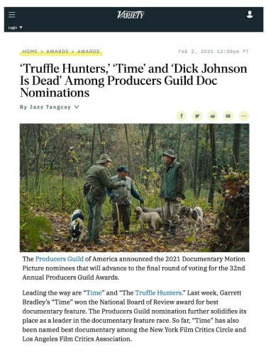 ‘Truffle Hunters,’ ‘Time’ and ‘Dick Johnson Is Dead’ Among Producers Guild Doc Nominations
