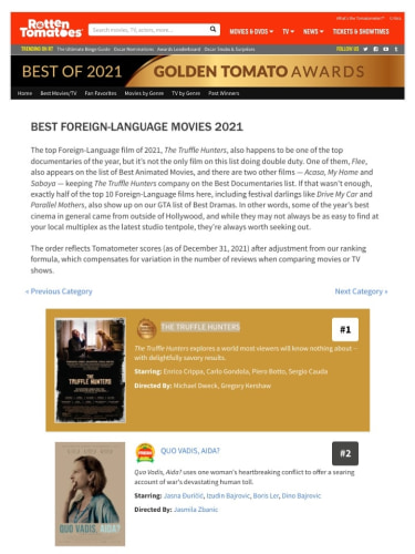 Golden Tomato Awards - BEST FOREIGN-LANGUAGE MOVIES 2021