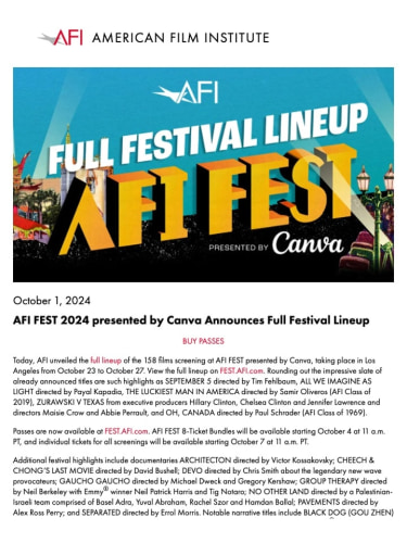 AFI FEST 2024 Announces Full Festival Lineup