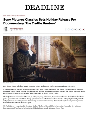 Sony Pictures Classics Sets Holiday Release For Documentary ‘The Truffle Hunters’