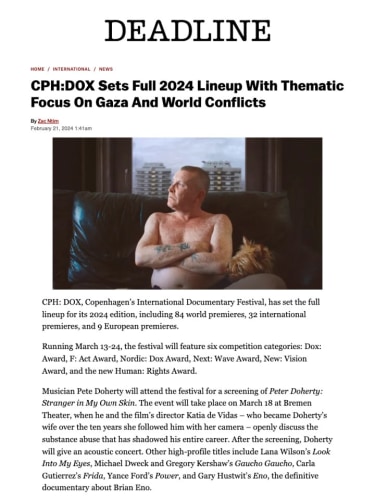 CPH:DOX Sets Full 2024 Lineup With Thematic Focus On Gaza And World Conflicts