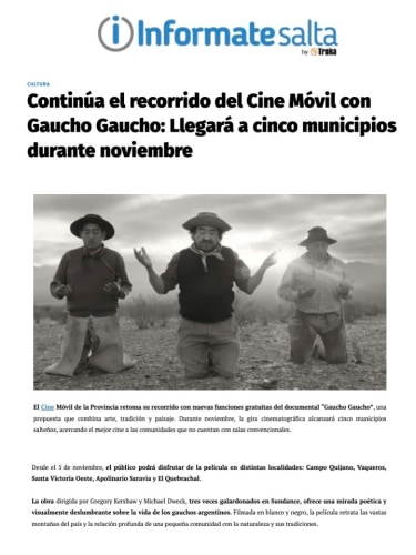 Continúa el recorrido del Cine Móvil con Gaucho Gaucho