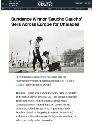 Sundance Winner ‘Gaucho Gaucho’ Sells Across Europe for Charades