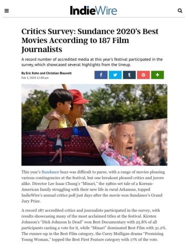 Critics Survey: Sundance 2020’s Best Movies According to 187 Film Journalists