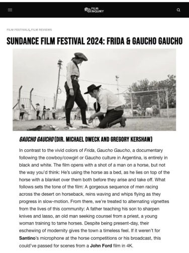 Sundance Film Festival 2024: FRIDA &amp; GAUCHO GAUCHO