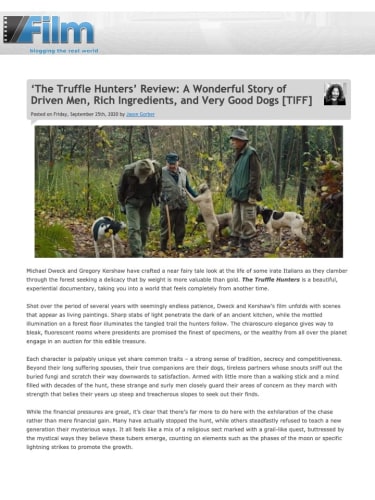 ‘The Truffle Hunters’ Review: A Wonderful Story of Driven Men, Rich Ingredients, and Very Good Dogs [TIFF]