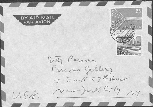 Envelope addressed to Betty Parsons from Sonja Sekula sent from Switzerland, 1957