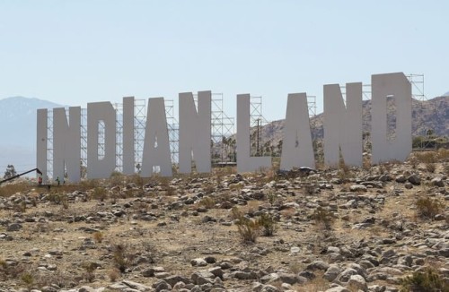 The 2021 Desert X installation ‘Never Forget’ by artist Nicholas Galanin near Tramway Rd and Hwy 11 in Palm Springs, March 5, 2021. Photo by Jay Calderon