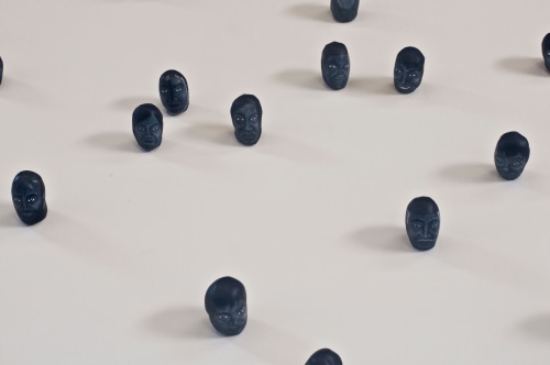 Luisa Rabbia_Toward (detail)_2012_wall installation, white pencil, blue acrylic paint, porcelain_dimensions variable