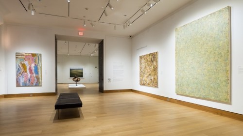 This is an installation image of a Rebecca Purdum painting on view at the Hood Museum of Art.