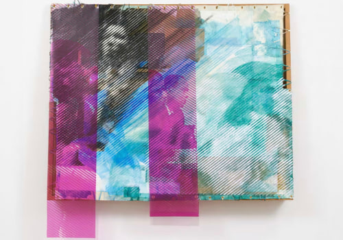 This is an image of a painting by Tomashi Jackson against a white wall.