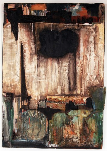This is an image of an artwork made by Noah Purifoy in 1966 titled, Watts Riots, in the collection of the California African American Museum.