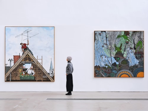 Double Warrior, 2020 (left) and Rockwell, 2020 (right) on view at Faurschou Beijing.