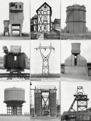 “Comparative Juxtaposition, Nine Objects, Each with a Different Function,” 1961–72, shows that the photographers Bernd and Hilla Becher were sometimes more interested in aesthetic form than in what industry actually does. Credit: Estate Bernd & Hilla Becher, represented by Max Becher; via The Metropolitan Museum of Art