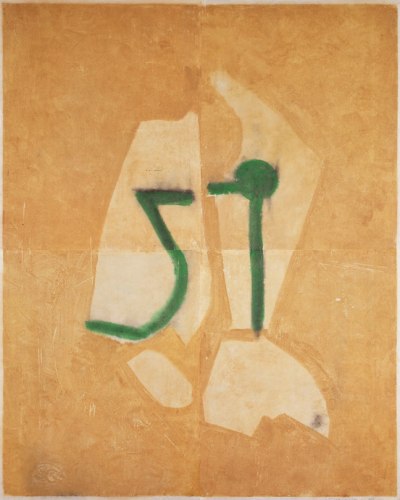 Cat. No. 16
Untitled, PP 4099, c. 1976
H:&amp;nbsp;49 1/8 x w; 39 inches
Water Soluble Printer&amp;rsquo;s Ink and Casein
on Handmade Japanese Paper