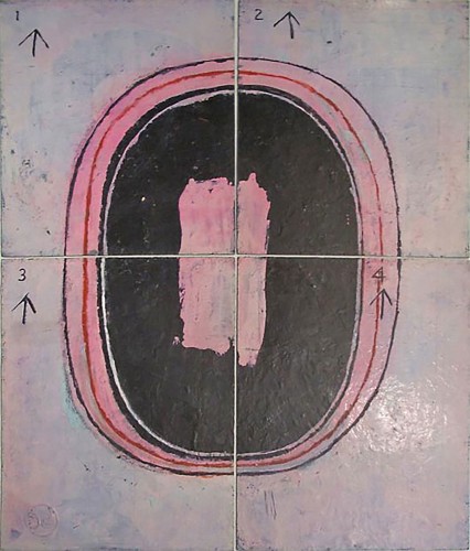 The design matrix for a 4 Panel&amp;nbsp;&amp;ldquo;circle&amp;rdquo; painting.&amp;nbsp;One can also see a hint of a previous image underneath, as Glankoff often used and reused his boards.