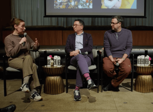 The panelists from the Collecting from everyone panel sit in chairs at NeueHouse NYC.