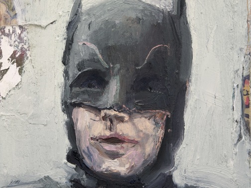 Detail of a painting by Seth Becker titled Caped Crusader from 2023