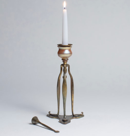 Favrile Glass and Bronze Candlestick