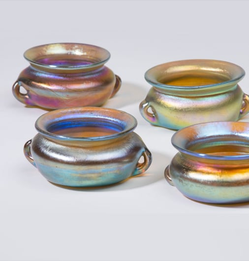Set of Four Iridescent Favrile Glass Salt Dishes