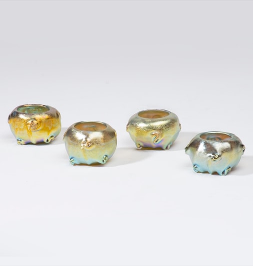 Set of Four Gold Iridescent Favrile Glass Salt Dishes
