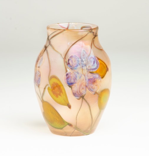 Favrile Glass Paperweight Vase with Floral Decoration