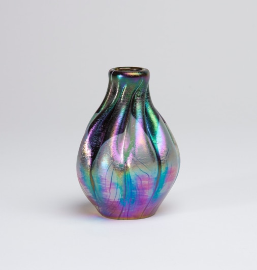 Decorated Cabinet Vase with Twisted Neck
