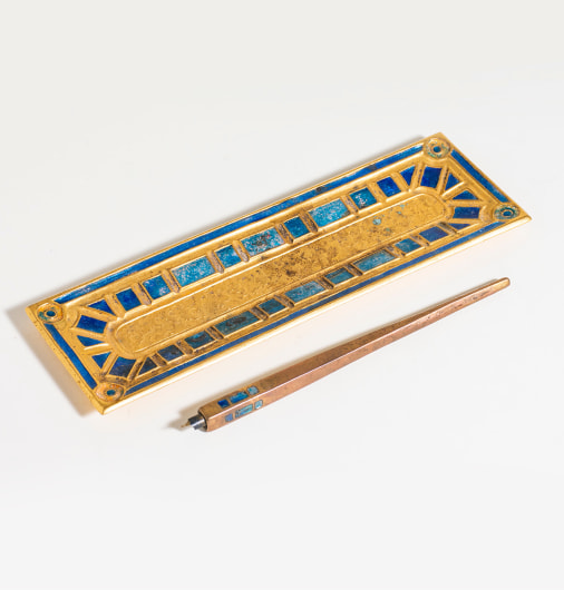 Blue &quot;Art Deco&quot; Pen and Pen Tray