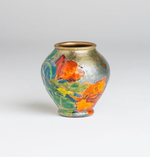 Rare Enamel on Copper Vase with Nasturtium Decoration