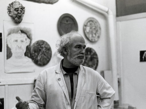 Robert Arneson in the studio, 1981.
