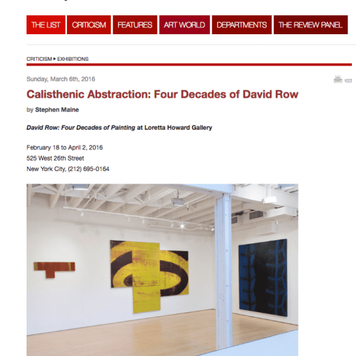 Calisthenic Abstraction: Four Decades of David Row by Stephanie Maine
